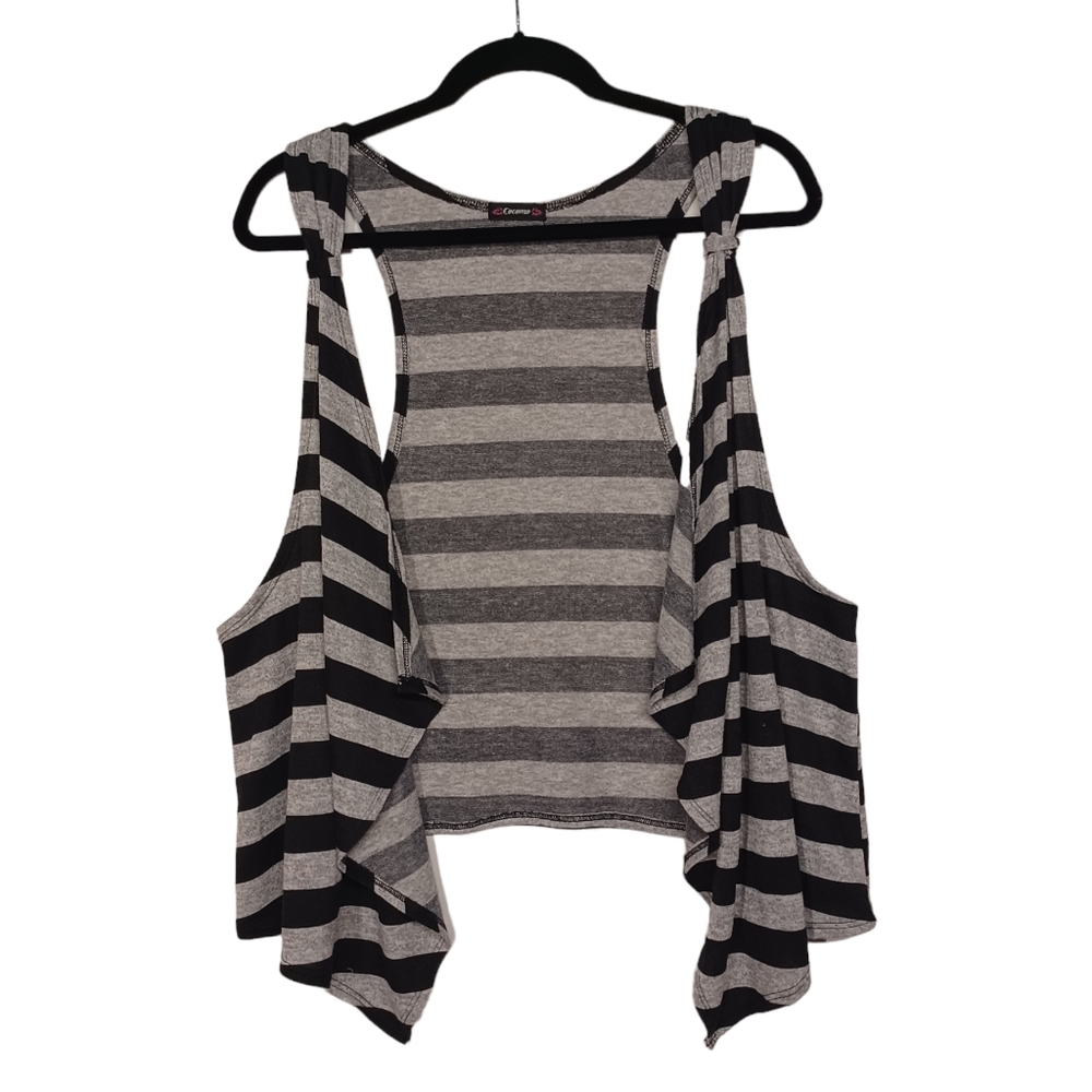 COCOMO Gray and Black Striped Racerback Sleeveless Open Shawl Large